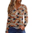 thumbnail image 1 of Camiseta de mujer con botones, estampado floral, manga larga, uso diario, fin de semana, moda básica, escote en V, parte superior regular, 1 of 5