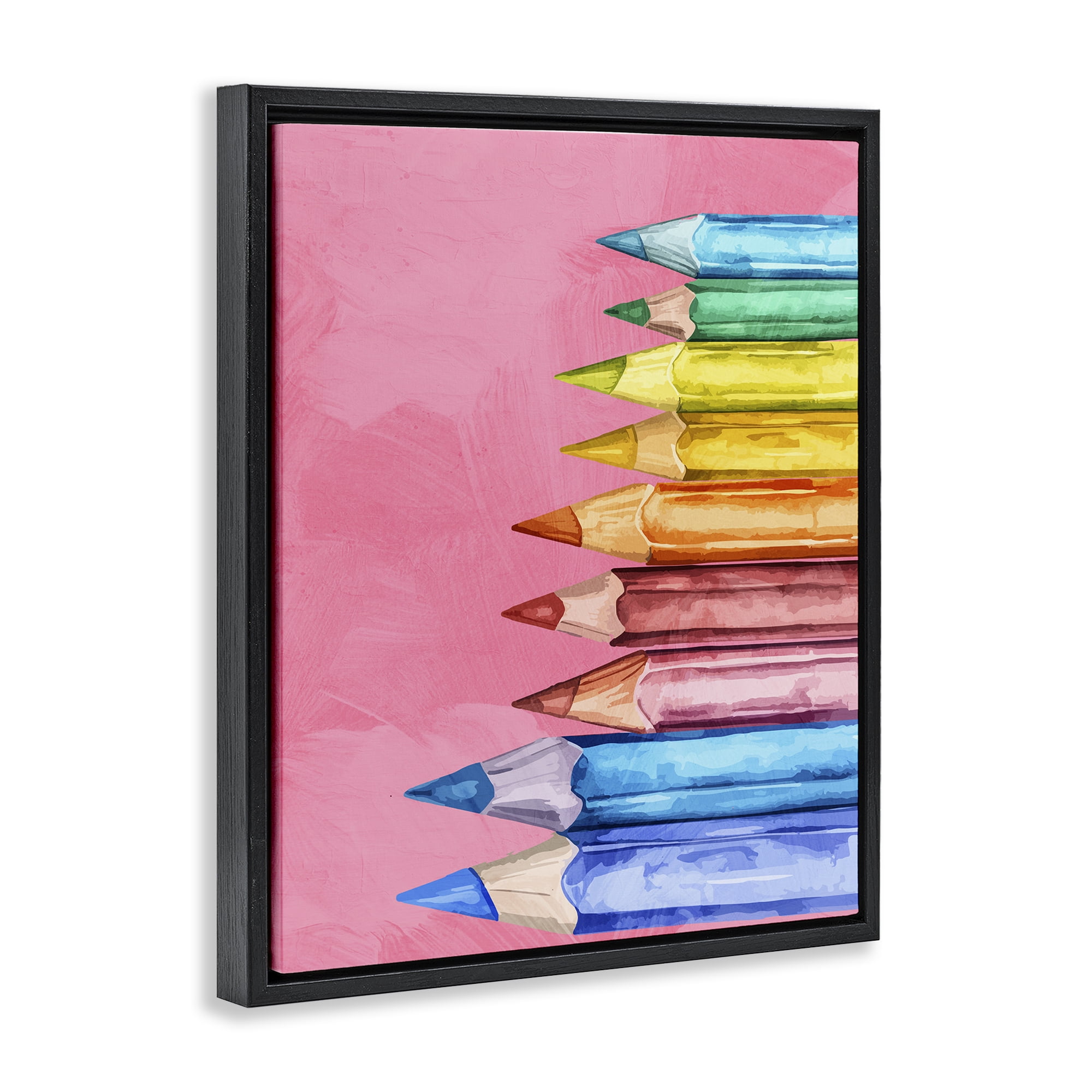 Stupell Industries Vibrant Pencils on Pink Black Framed Floater Canvas Wall Art, design by Kim Allen