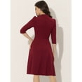 thumbnail image 3 of Vestido de línea A Allegra K de tubo para Mujer manga 3/4 Cuello Alto Vino Rojo XS, 3 of 6