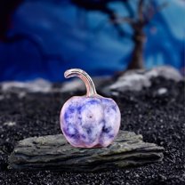 Natural Semi-Precious Stone Mini Pumpkin Hand-Polished Decor - Amethyst Rose Quartz Thanksgiving Halloween Miniature Scene(Blue)