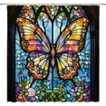 thumbnail image 2 of Butterfly Shower Curtain Stained Glass Flower Butterfly Colorful Floral Window Vintage Fabric Bathroom Curtain with Hooks(72" WX72 H), 2 of 7