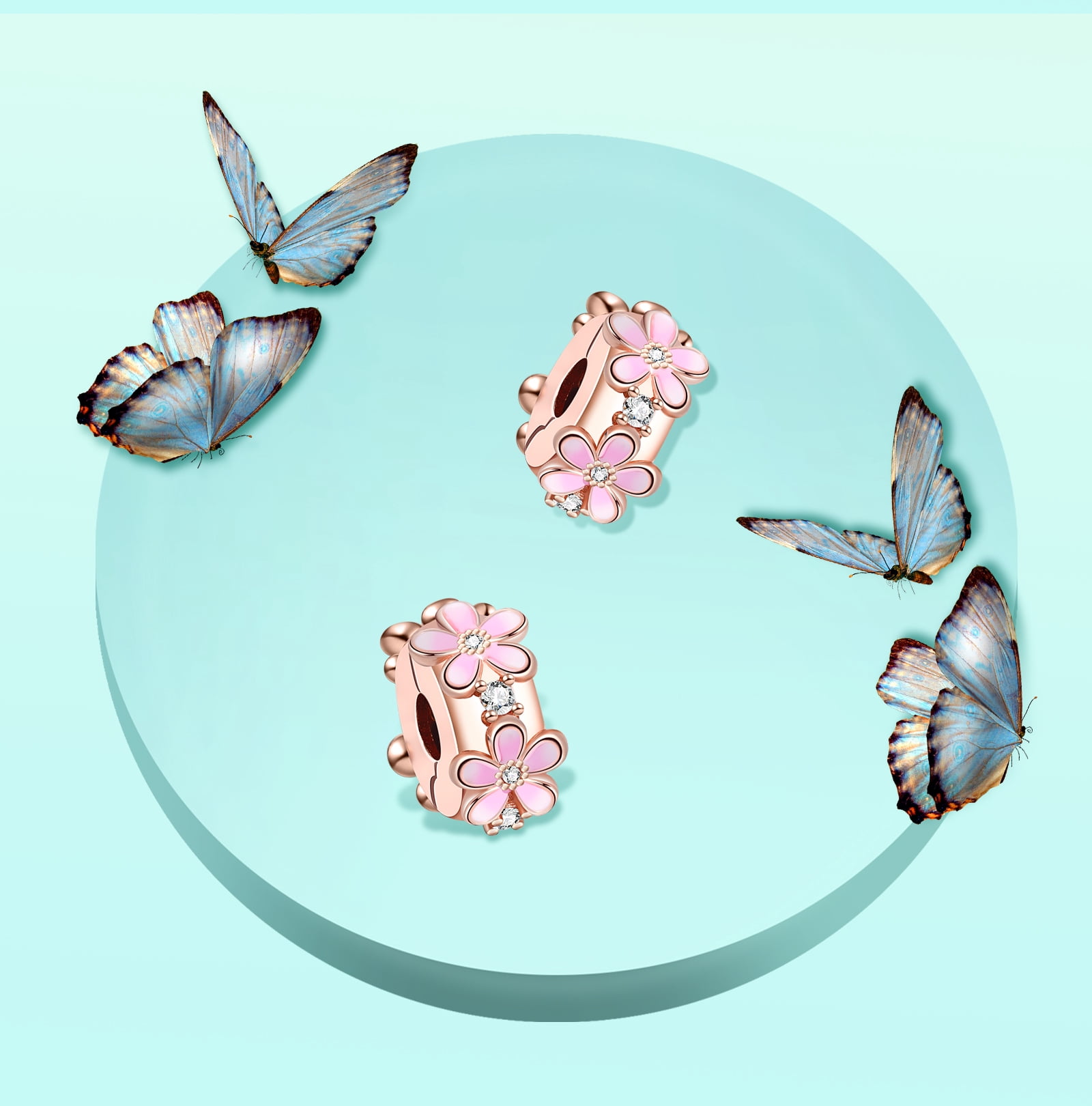 ROSIANNA Sterling Silver Pink Cubic Zirconia Daisy Clips Charms, 0.51 in, 5A ct. t.w., 2 Pack