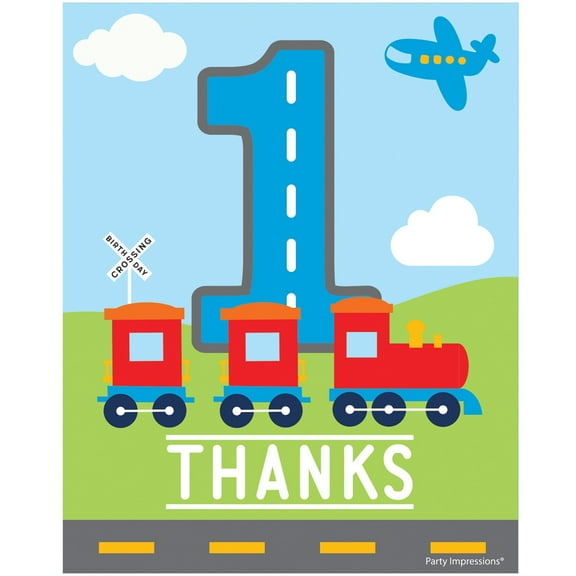 On The Road 1st Birthday Thank You Postcards W/ Envelopes (8ct)