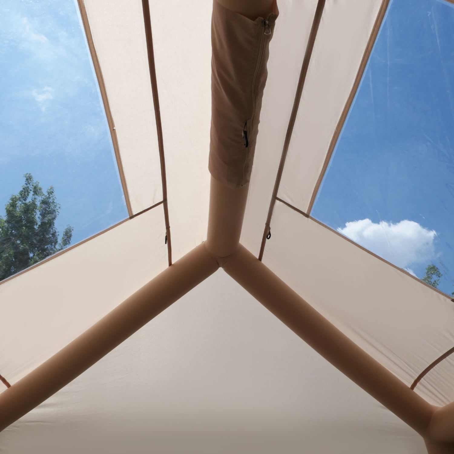 5.72m ² Inflatable Camping Tent, Glamping Tents Easy Setup 4 Season Windproof Outdoor Cotton Tent with Stove Jack & Mesh Windows & Pump   WL