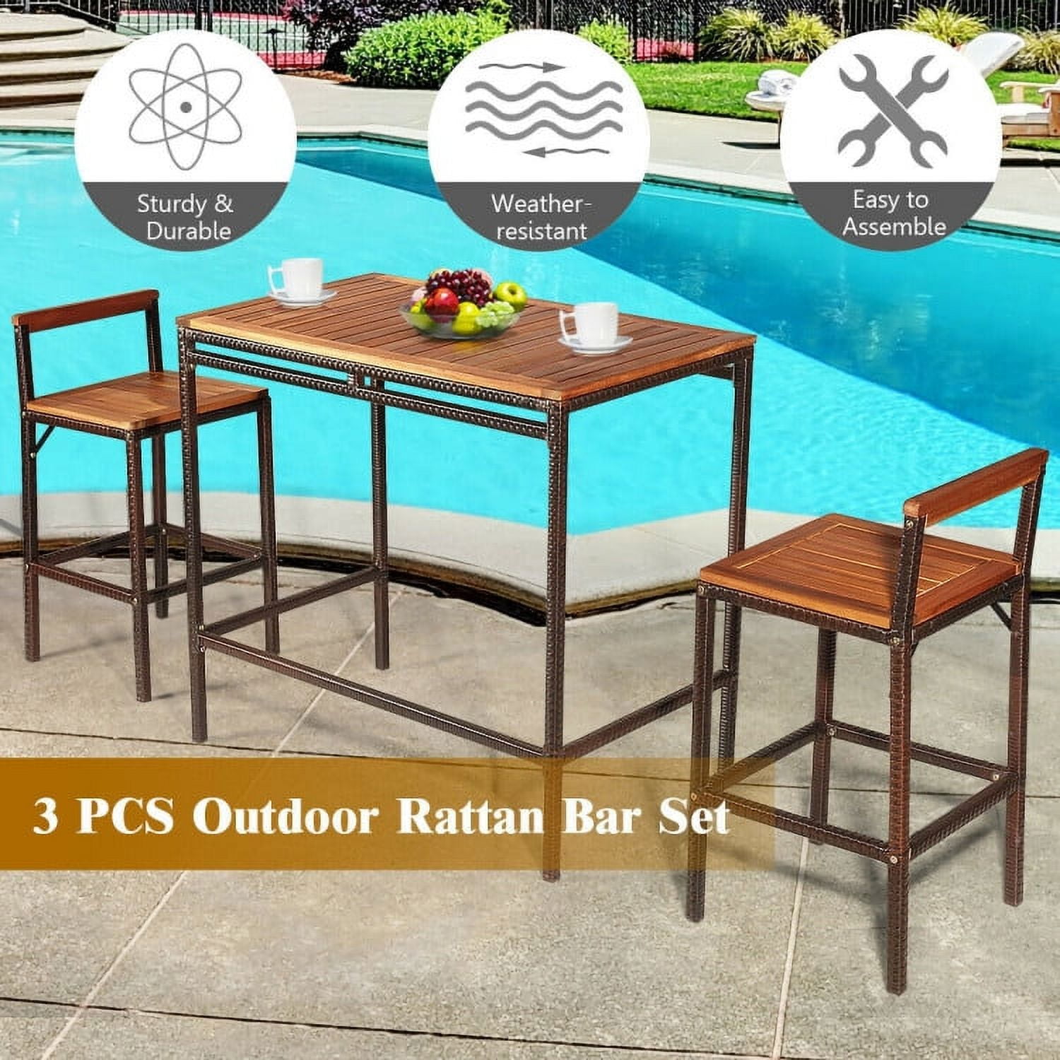 Aimee Lii 3 Pieces Patio Rattan Wicker Bar Dining Furniture Set, Outdoor Patio Furniture Aimee Lii 3 Pieces Patio Rattan Wicker Bar Dining Furniture Set, Outdoor Patio Furniture