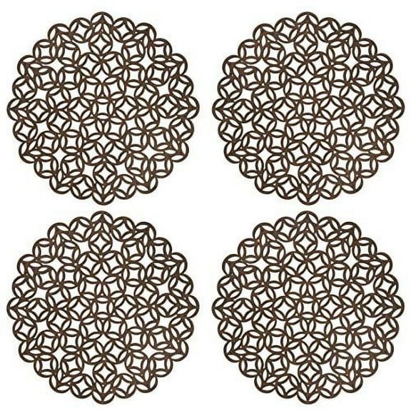 Fennco Styles Unique Engineered Wood Laser Cut Placemats 15" Round, Set of 4 – Brown Modern Traycloth Table Mats for Home, Dining Room Décor, Banquets, Indoor Outdoor and Special Events