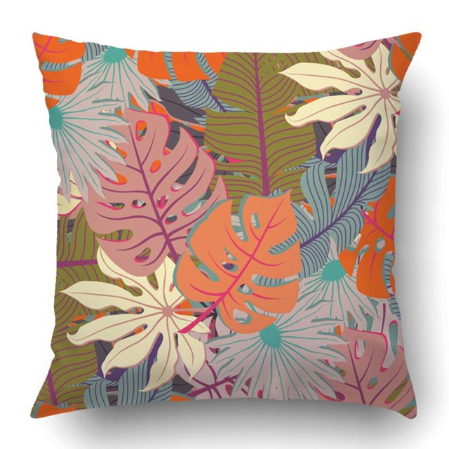 Funda de almohada ABPHQTO con Hojas de Palma Naranja Marrón Azul 40x40 cm