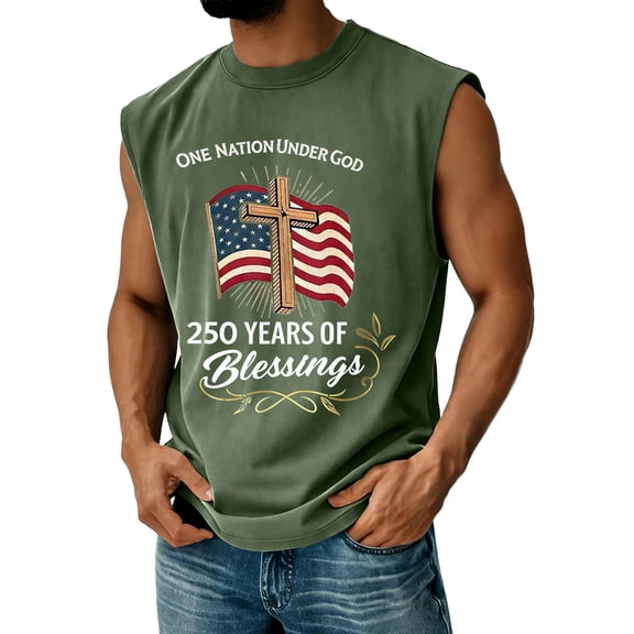 Havenx Men's We the People Vest Sleeveless Crew Neck Shirts American Flag Design Tops Cross Patriotic 250 Years Of Freedom Tank Top,Camouflage Green 3XL