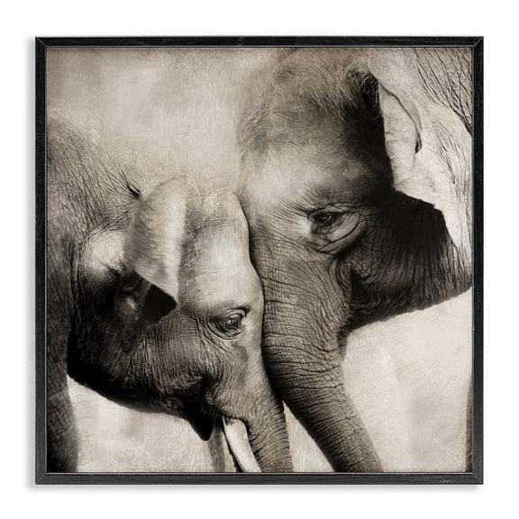 Stupell Industries Elephant & Baby Hug Animals Painting Black Framed Art Print Wall Art, 12 x 12