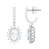 Rosec Jewels Sunburst J Hoop Drop Earrings, Certified Moissanite Earrings - D-VS1 Grade, 10K White Gold