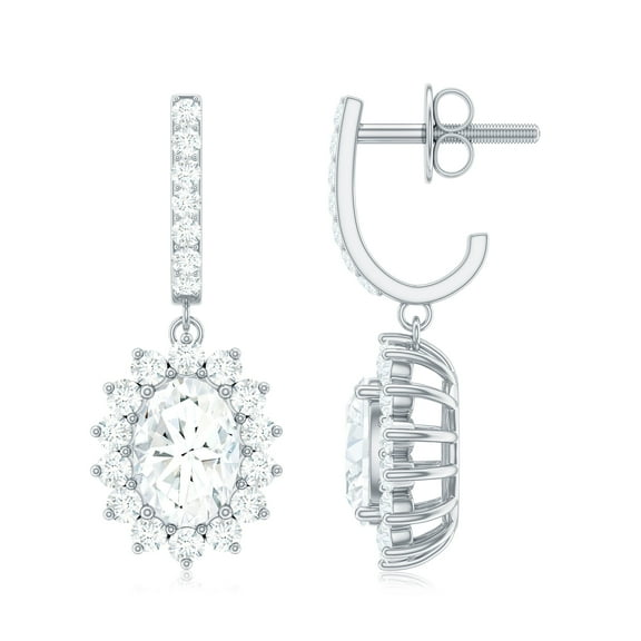 Rosec Jewels Sunburst J Hoop Drop Earrings, Certified Moissanite Earrings - D-VS1 Grade, 925 Sterling Silver