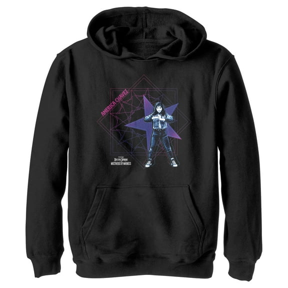 Boy's Marvel Doctor Strange in the Multiverse of Madness America Chavez Power Pose  Pull Over Hoodie Black Large
