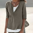 thumbnail image 2 of DDAPJ pyju Womens V Neck Cotton Linen Shirts Loose Casual Gauze Tshirt Oversized Solid Color Tunic Tops on Sale Army Green L, 2 of 6
