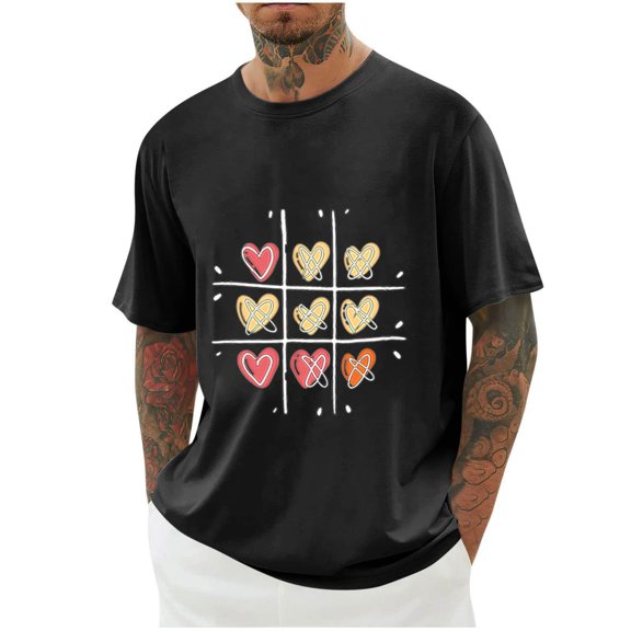 Dxzfnsa Mens Valentines T-Shirts Mens Casual Oversized Print Round Neck Shirts Baggy Cotton Short Sleeve Tshirts Summer Sports Gym Tops