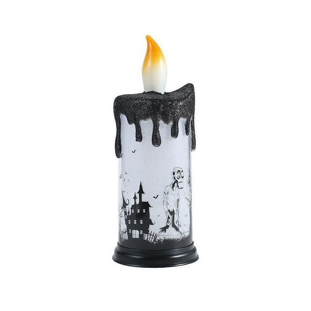Xihbxyly Vela Led de Halloween, Diseño Intermitente Sin Llama, Exquisitas Calcomanías de Castillo y Bruja, Funciona con Pilas, Decoración de Habitación, Ambiente Festivo, Funciona con 3 Pilas Aaa (Pa