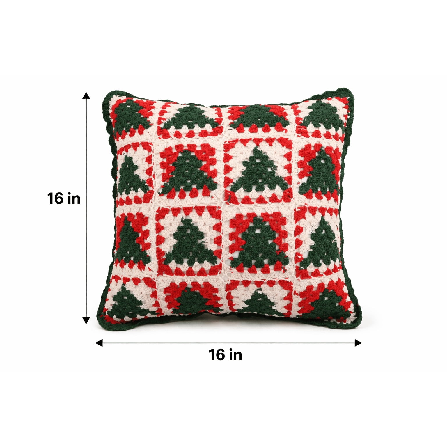Granny Square Decorative Christmas Pillow, Red/White/Green, 14" x 14", by Holiday Time