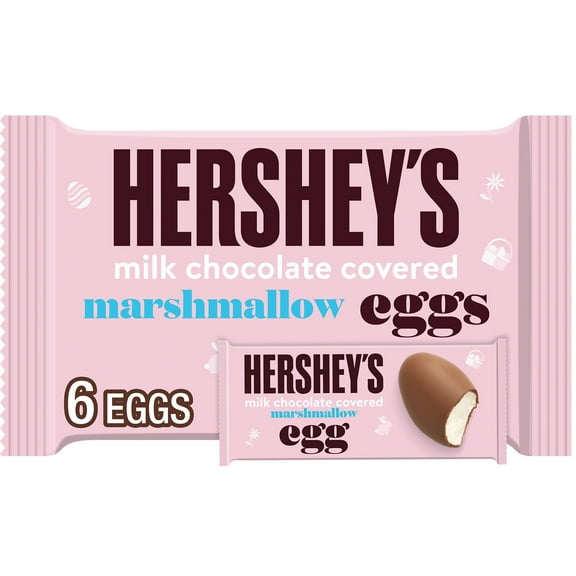 HERSHEY'S Milk Chocolate Covered Marshmallow Eggs, Easter Candy Pack, 5.7 oz (6 Pieces)