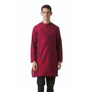 In-Sattva Men's Mandarin Collar Micro Dobby Fine Print Mid-Length Kurta Tunic; Magenta