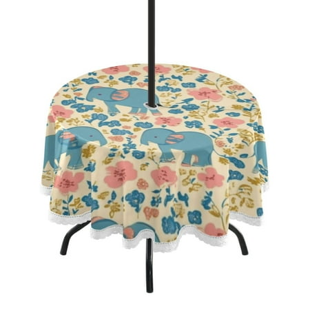 

Round Tablecloth 60*60 Inches Round Tablecloth Outdoor Style Tablecloth With Umbrella Holes Tablecloth Outdoor Suitable For Kitchens and Dining Rooms Cute Blue Cartoon Elephant