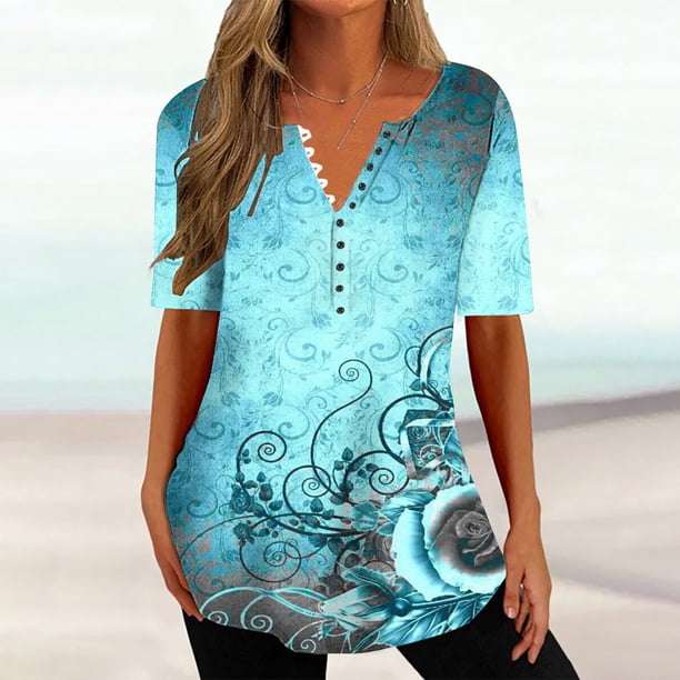 Fiudx Ropa de Mujer Blusa Superior con Botones de Color Sólido y Cuello Redondo, Informal, Cómoda Ya La Moda para Mujer