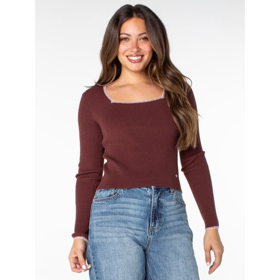 Celebrity Pink Women's Long Sleeve Square Neck Rib Top, Size XS-XXXL