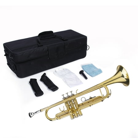 UBesGoo Beginner Gold Lacquer Brass Bb Trumpet with Care Kit + Case for Student School
