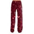 thumbnail image 4 of Iaqnaocc Valentine's Day Pajama Pants Women Baggy Love Heart Print Lounge Pants Loose Fit Love Heart Pajama Pants Fashion Holiday Party Drawstring Elastic Waist Pjs Sleep Bottoms Wine L, 4 of 5