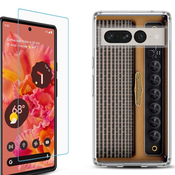 Shockproof Bumper Phone Case for Google Pixel 7, with Tempered Glass Screen Protector, by OneToughShield ® - Guitar Amp
