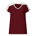 thumbnail image 4 of HAPIMO Women's Loose Raglan Lace Pullover Short Sleeve Tops V Neck Blouse Casual Relaxed Workout Girls Solid Color Crochet Eyelet Tees Summer Trendy Wine S, 4 of 6