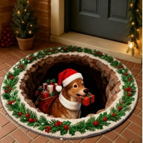 Christmas 3D Area Rug - 23.62In Round Carpet with Stereoscopic Visual Effect, Absorbent and Nonslip Entry-Floor Mat for Holiday Mantel or Living-Room Decor