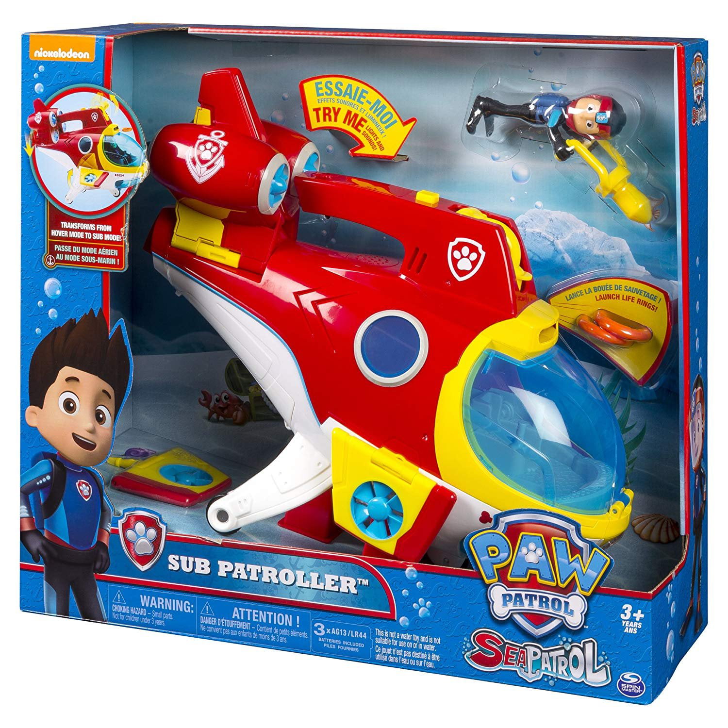 Paw Patrol Sub Patroller Transforming Vehicle with Lights Sounds & Launcher 