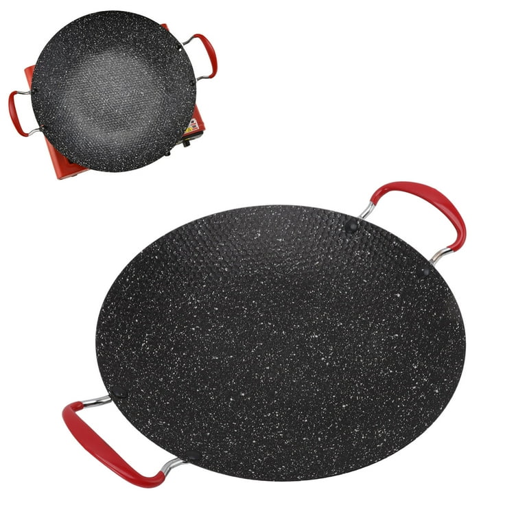 Korean Non-stick Round Baking Pan, Korean BBQ Grill Pan, Round Barbecue  Griddle Pan with Handle for Indoor Outdoor Stovetop Grilling, Frying