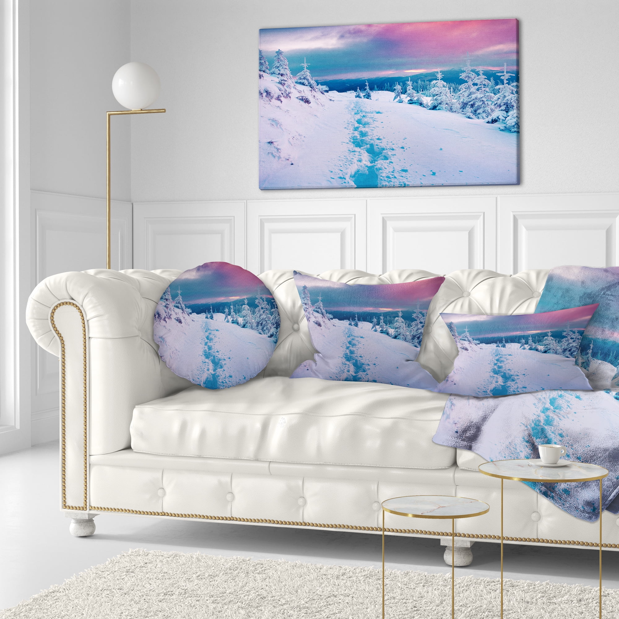 Designart Beautiful Sunrise over Winter Mountains - Landscape Printed Throw Pillow - 12x20
