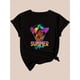 thumbnail image 3 of Camiseta Ligera de verano para mujerTriangle Sunset Coconut Tree Beautiful Woman Printed Casual Fashion Top with Round Neck Short Sleeve T-Shirt for Black LadiesFather's Day, Mother's Day, New Year,, 3 of 5