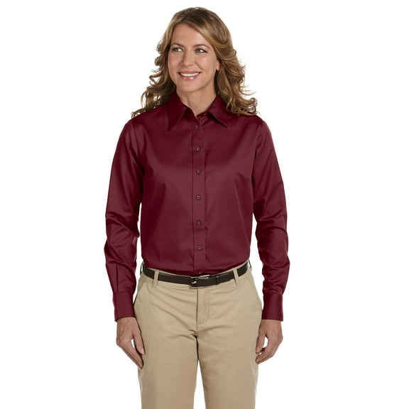 Ladies' Easy Blendâ„¢ Long-Sleeve Twill Shirt With Stain-Release , M500W , WINE , X-Large