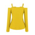 thumbnail image 4 of TKLPEHG Long Sleeve Shirts for Women V-Neck Cold Shoulder Tops Fashion Solid Color Lightweight Casual Fall Tops Comfy Loose Pullover (Yellow,M), 4 of 5