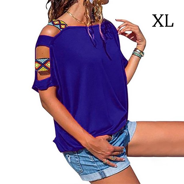 Guardurnaity Camisa de manga corta con cuello y correa para el hombro para mujer Prendas para la parte del cuerpo Color azul SG Guardurnaity AP001986-14