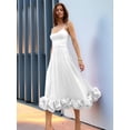 thumbnail image 4 of Womens Fashion Spaghetti Strap Flowy A-Line Dress with 3D Floral Appliques Party Maxi Gown White S, 4 of 6