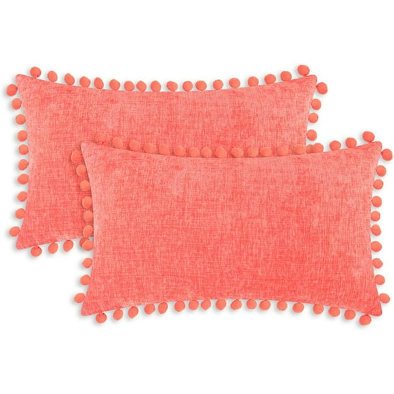 Farmhouse Home Decor Velvet Pillow Covers, Cozy Soft Material Pom-poms Velvet for Couch Bedroom