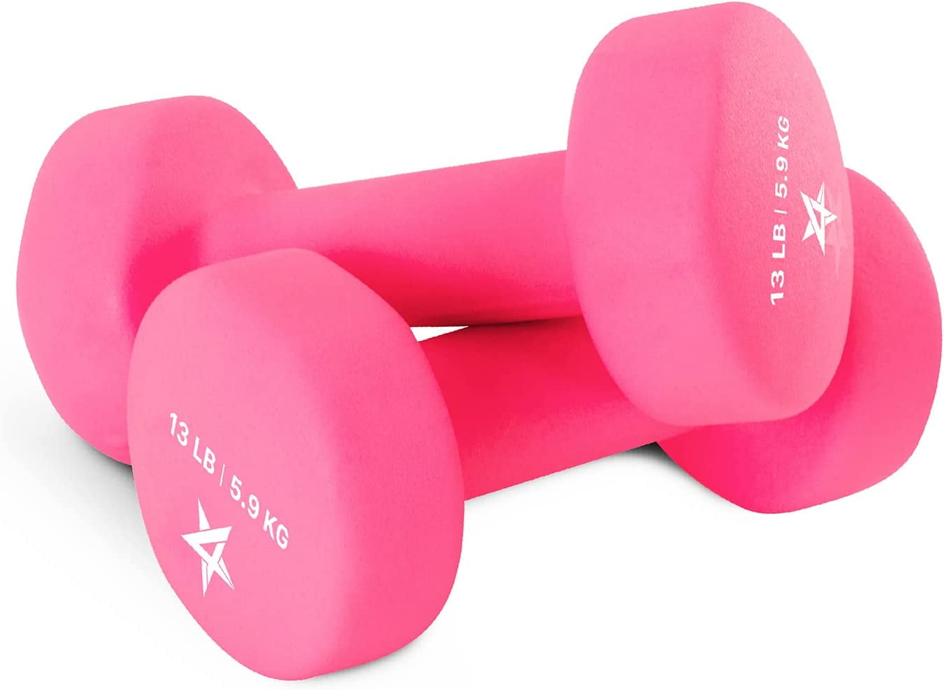 Yes4All Neoprene Coated Dumbbells Hand Weight Sets of 2, Arm Weights For Women - Multiple Weight Options with 15 Colors - Pink 13LBS