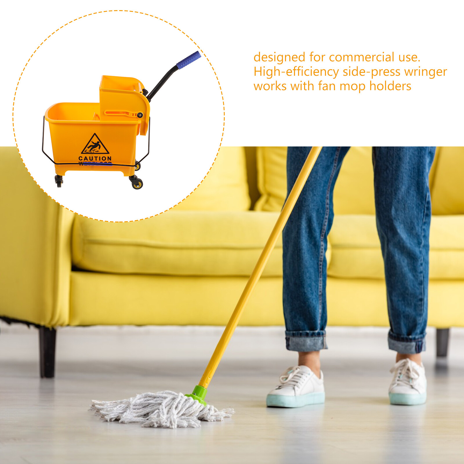 20L Rolling Mop Bucket With Wringer – Commercial Janitorial Press Mop Bucket