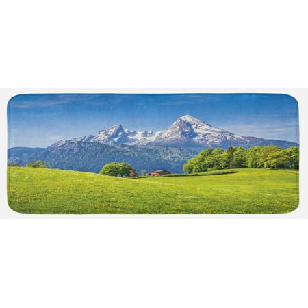 

Nature Kitchen Mat Pastoral Landscape in Alps with Meadow and Flowers Northern German Heaven Print Plush Decorative Kitchen Mat with Non Slip Backing 47 X 19 Green Blue by Ambesonne