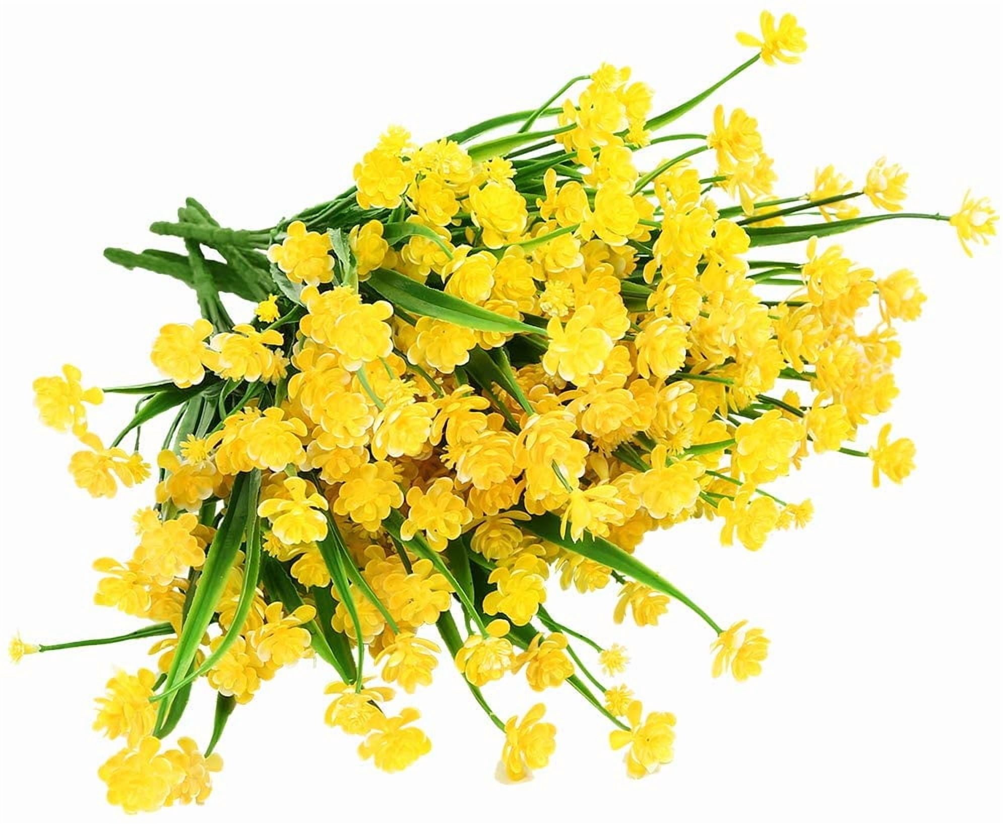 Artificial Outdoor Flowers Fake UV Resistant No Fade Greenery Faux Plants Shrubs for Indoor Outside Hanging Planter Home Office Wedding Farmhouse Decor (Yellow)
