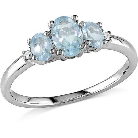 1 Carat T.G.W. Sky Blue Topaz and Diamond-Accent 10kt White Gold Three Stone Ring