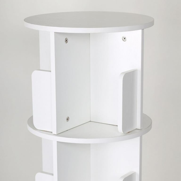 White 4-sided Revolving Media Storage Bookcase Rotating Bookshelf