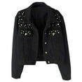 thumbnail image 4 of IWRICH Women's Oversized Denim Jacket Embroidered Pearls Beading Jeans Coat Black XXL, 4 of 5