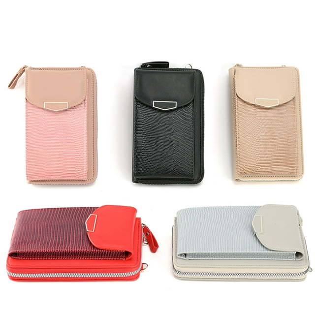 Cartera de billetera pequeña para teléfono cruzado para mujer | Ranuras para tarjetas de crédito RFID | Cierre de cremallera | Soporta hasta smartphones de 6,5" | Negro, Beige, Rojo, Azul Claro