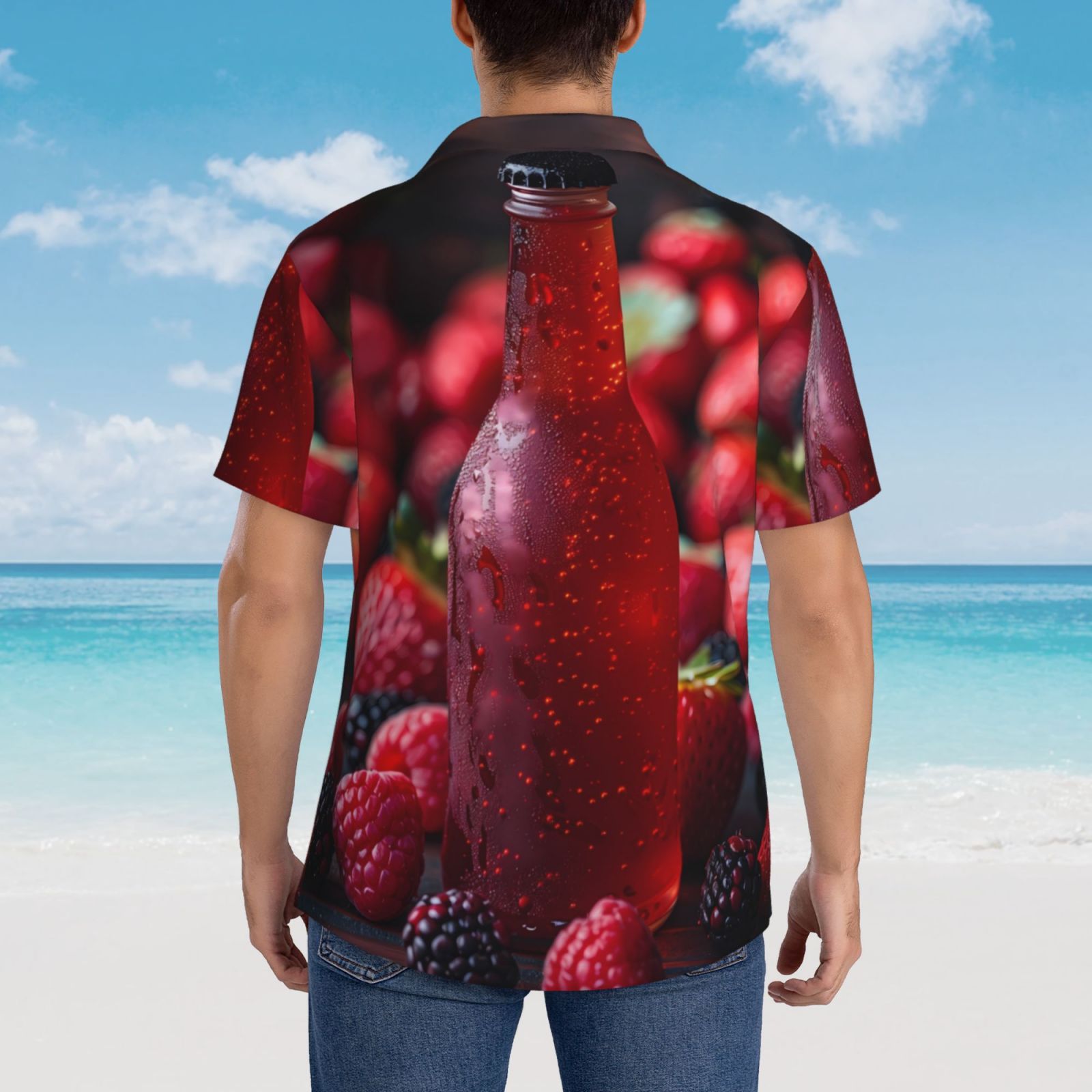 Logiee Berry Infused Refreshment Print Mens Hawaiian Shirts,Loose-Fit Short Sleeve Button Down Tropical Aloha Beach Shirt,Summer Vacation Wedding Tops,Small