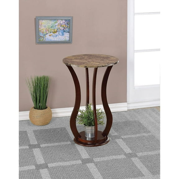 Coaster Furniture Round Marble Top Plant Stand Brown 900926