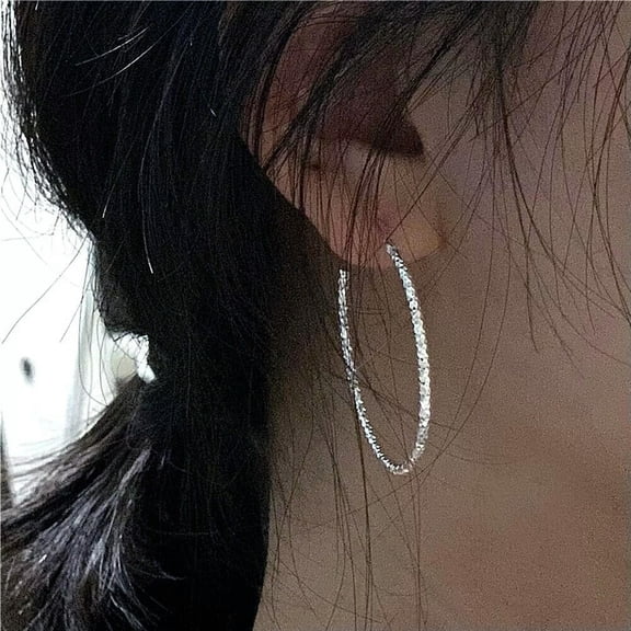 QQTDFG Sterling Silver 925 Sparking Diamond Cut Oval Hoop Earrings A4361-default